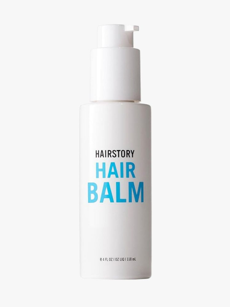 Hairstory Hair Balm in branded component on a light gray background