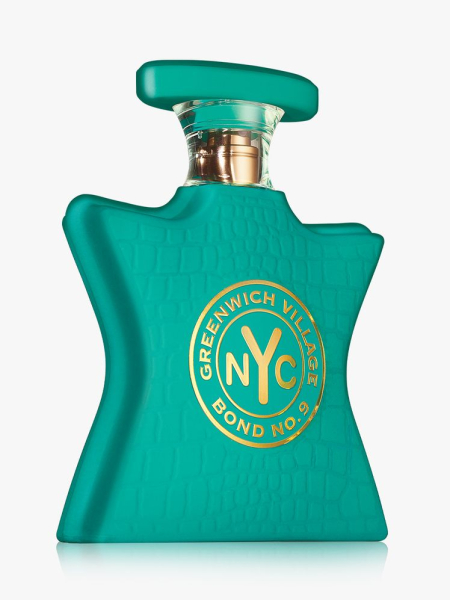 Bond No. 9 Greenwich Village Eau de Parfum green star shaped perfume bottle on light gray background