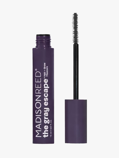 Madison Reed The Gray Escape Hair & Brow Mascara in Black in branded component on a light gray background